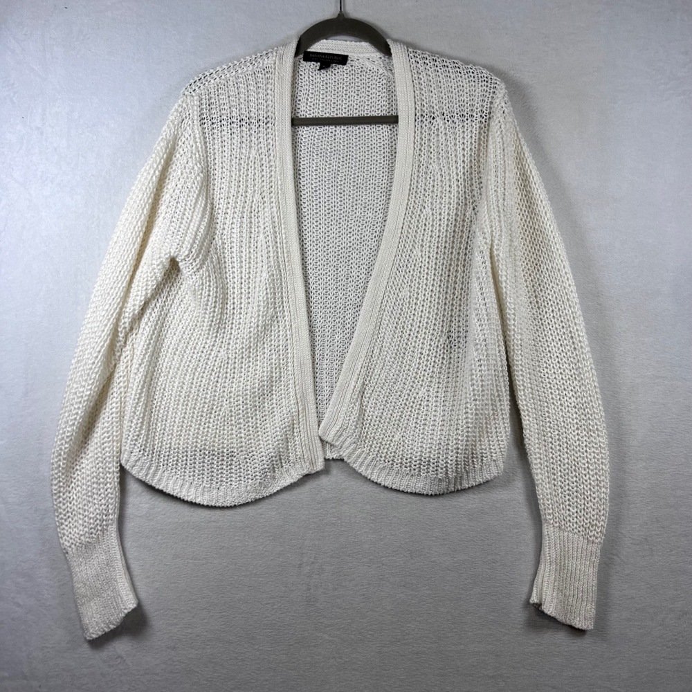 Banana Republic Womens XL White 100% Italian Linen Open‎ Knit Cardigan Sweater